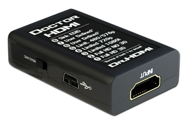 الجهة السفلية من Dr HDMI مع مفتاح البنوك ومنفذ Mini-USB ومدخل HDMI
