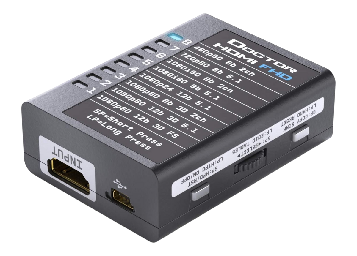 جهة الخرج في Dr HDMI 4K، وفيها مخرج HDMI ومقبس RS232 وزرا copy sink وHPD