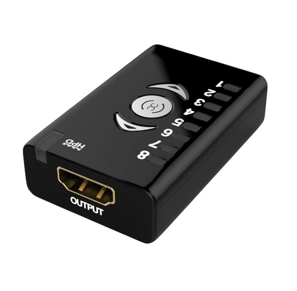 جهة الإخراج في Dr HDMI مع مخرج HDMI ومؤشرات البنوك من 1 إلى 8