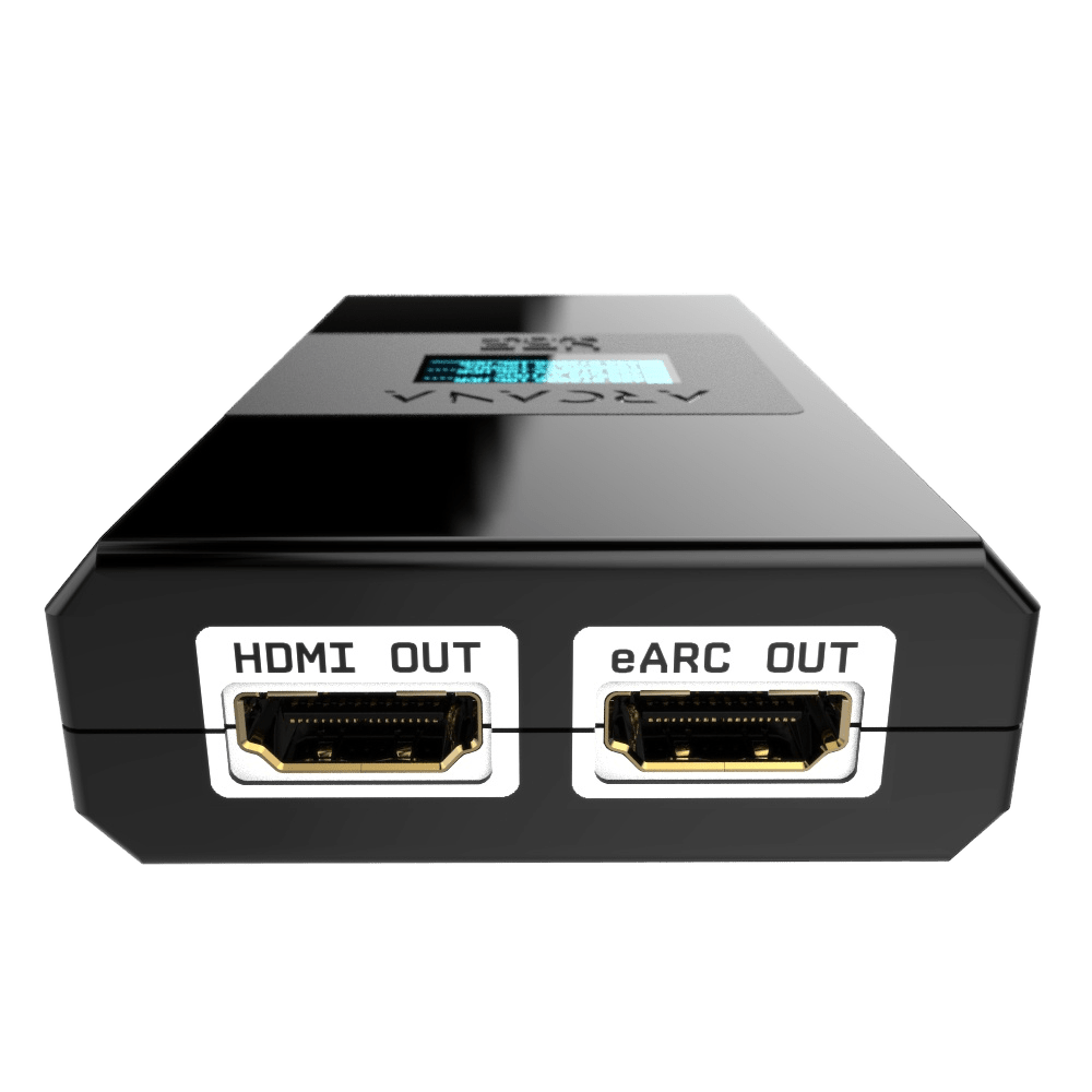 HDfury Arcana 2 مع محول الطاقة وكابل USB المرفقين داخل العلبة