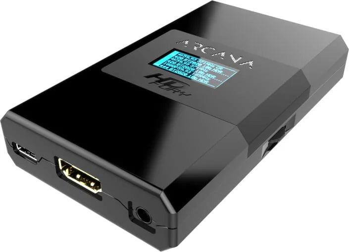 منافذ HDfury Arcana: مدخل HDMI ومخرج HDMI ومخرج eARC إلى السماعة