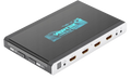 مصفوفة ومبدّل HDMI من HDfury Vertex 2 من الأعلى بزاوية مائلة، جهة المداخل: مستشعر IR، وأربعة مداخل HDMI مرقّمة من 0 إلى 3، ومقبسا add-on وIR RX
